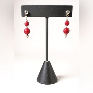 Vintage Rare Red Coral & Silver Earrings